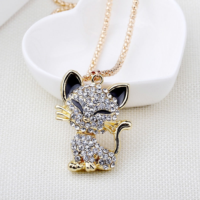 Necklace Pretty Rhinestone Cat Pendant                     ID A214 - 1156 - foxberryparkproducts