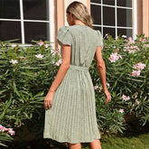 Quality High-End Mid-Waist Solid Color Cotton Green Mid-Length Skirt - foxberryparkproducts