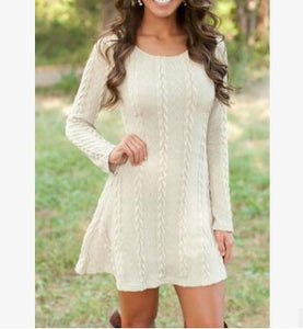 Women Causal  Short Sweater Dress Female Autumn Winter White Long Sleeve Loose knitted Sweaters Dresses - foxberryparkproducts