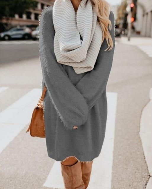 Plush Pullover Long Sweater - foxberryparkproducts
