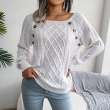 Load image into Gallery viewer, Autumn And Winter Casual Square Collar Nail Button Twist Knit Pullover
