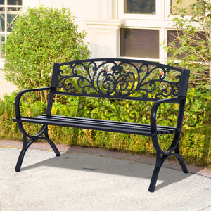 Outsunny 50" Patio Porch Loveseat Cast Iron Outdoor Bench Black - foxberryparkproducts