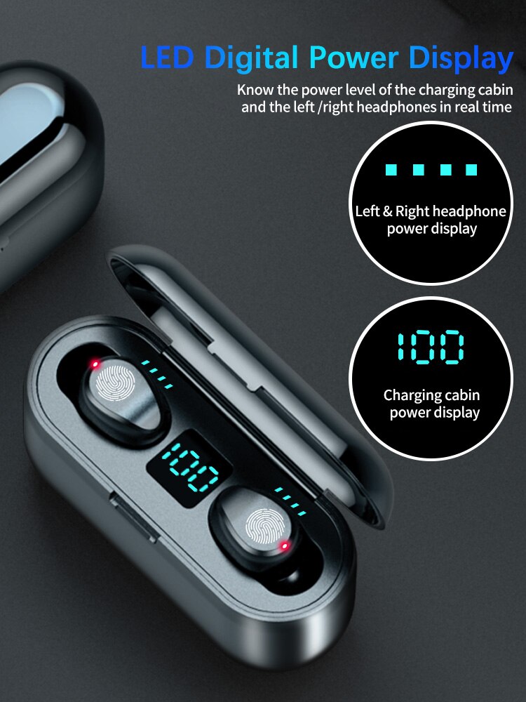 New F9 Wireless Headphones Bluetooth 5.0 Earphone TWS HIFI Mini In-ear Sports Running Headset Support iOS/Android Phones HD Call - foxberryparkproducts