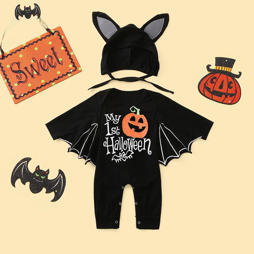 Novelty Baby's Romper Toddler Newborn Baby Boys Girls Halloween Cosplay Costume Romper Hat Outfits Batwing Sleeve Baby Clothing - foxberryparkproducts