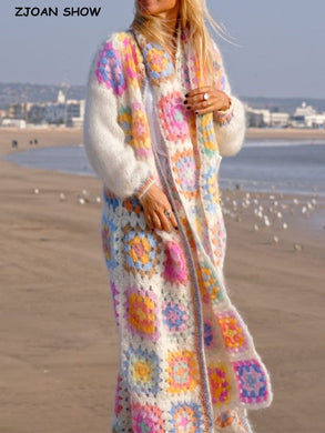 BOHO Colored Plaid Flower Hand Crochet Cardigan - foxberryparkproducts