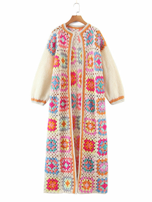 BOHO Colored Plaid Flower Hand Crochet Cardigan - foxberryparkproducts