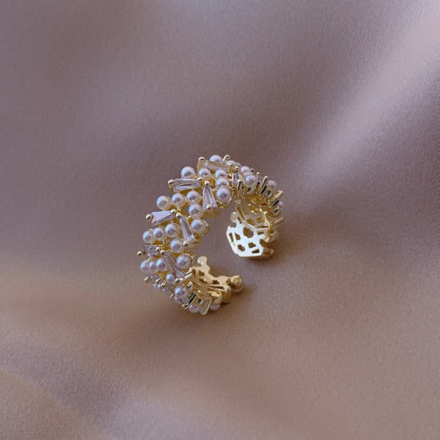 Pearl Zircon Gold Open Rings - foxberryparkproducts