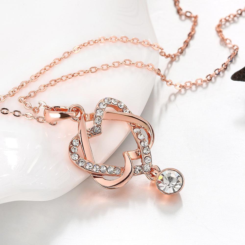 Crystal Double Heart Necklace in 18K Rose Gold Plated - foxberryparkproducts
