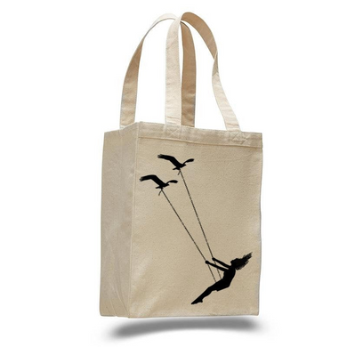 Flying bird swing- cotton canvas natural tote bag - foxberryparkproducts