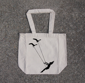 Flying bird swing- cotton canvas natural tote bag - foxberryparkproducts