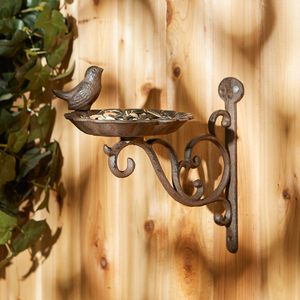 Wall-Mounted Cast Iron Scrolled Bracket with Bird Feeder - foxberryparkproducts