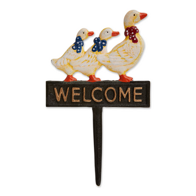 Cast Iron Welcome Garden Stake with Ducks - foxberryparkproducts