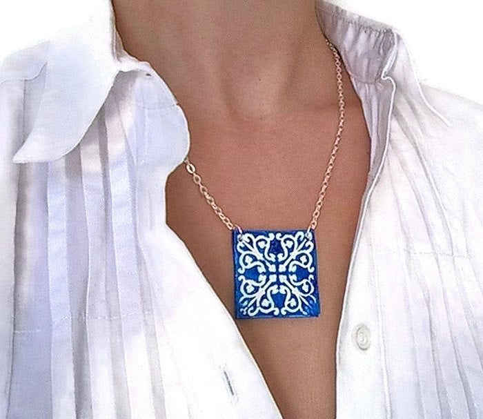 LARA - Blue Azulejo Necklace - foxberryparkproducts
