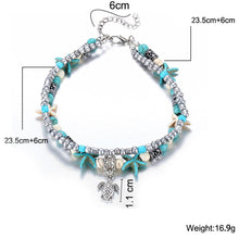 Load image into Gallery viewer, Anklet-Bracelet Turquoise Turtle Bohemian 18K White Gold Plated   ID A114 - 1150 - foxberryparkproducts
