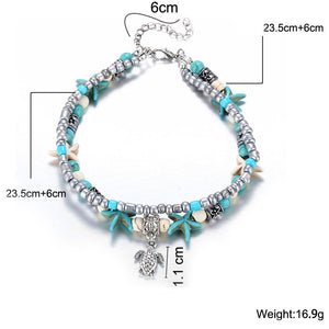 Anklet-Bracelet Turquoise Turtle Bohemian 18K White Gold Plated   ID A114 - 1150 - foxberryparkproducts
