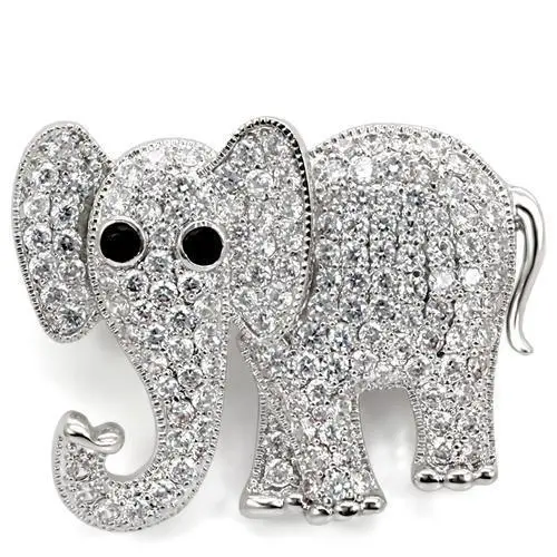 1W125 - Imitation Rhodium Brass Brooches with AAA Grade CZ  in Black Diamond - foxberryparkproducts