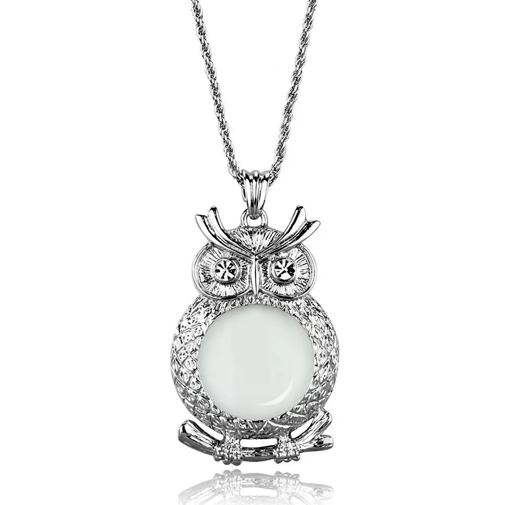 3W919 - Rhodium Brass Magnifier pendant with Top Grade Crystal  in Clear - foxberryparkproducts