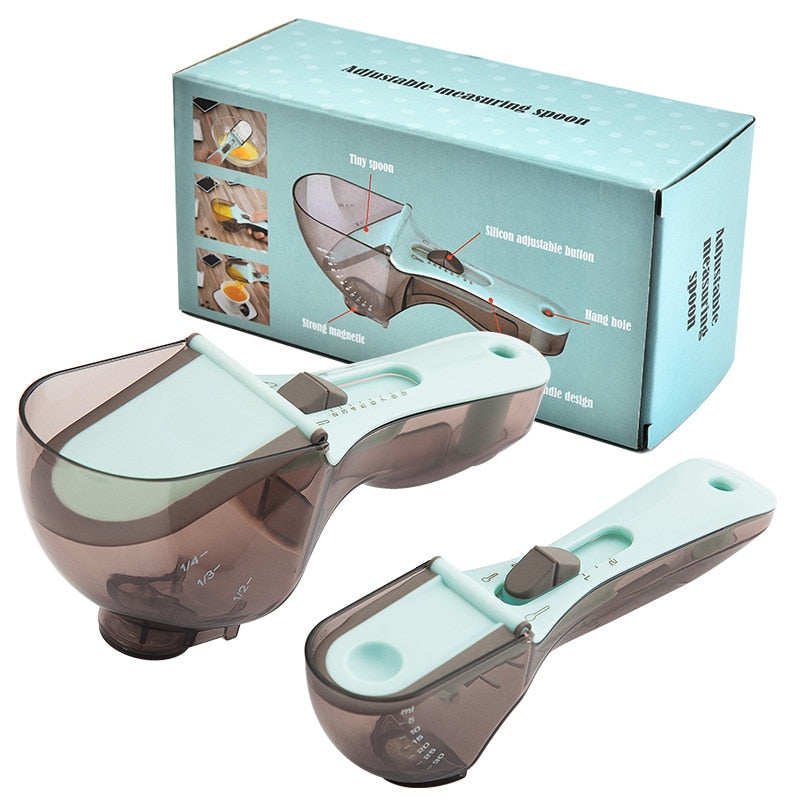 LMETJMA 2 Pcs Adjustable Measuring Spoons with Magnetic Snaps Multifunctional Markings Magnetic Scoop Teaspoons KC0602 - foxberryparkproducts