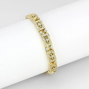 LO4735 - Gold Brass Bracelet with AAA Grade CZ  in Clear - foxberryparkproducts