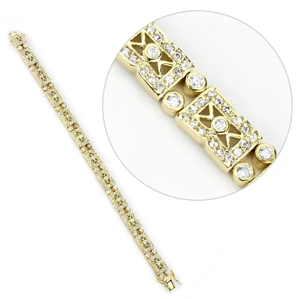 LO4735 - Gold Brass Bracelet with AAA Grade CZ  in Clear - foxberryparkproducts