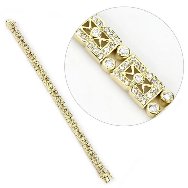 LO4735 - Gold Brass Bracelet with AAA Grade CZ  in Clear - foxberryparkproducts