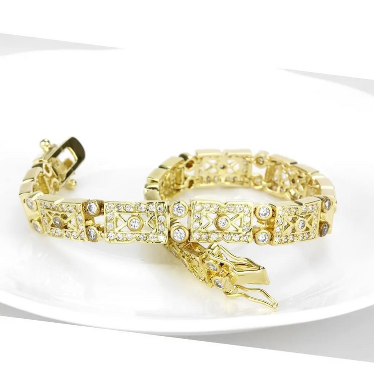 LO4735 - Gold Brass Bracelet with AAA Grade CZ  in Clear - foxberryparkproducts