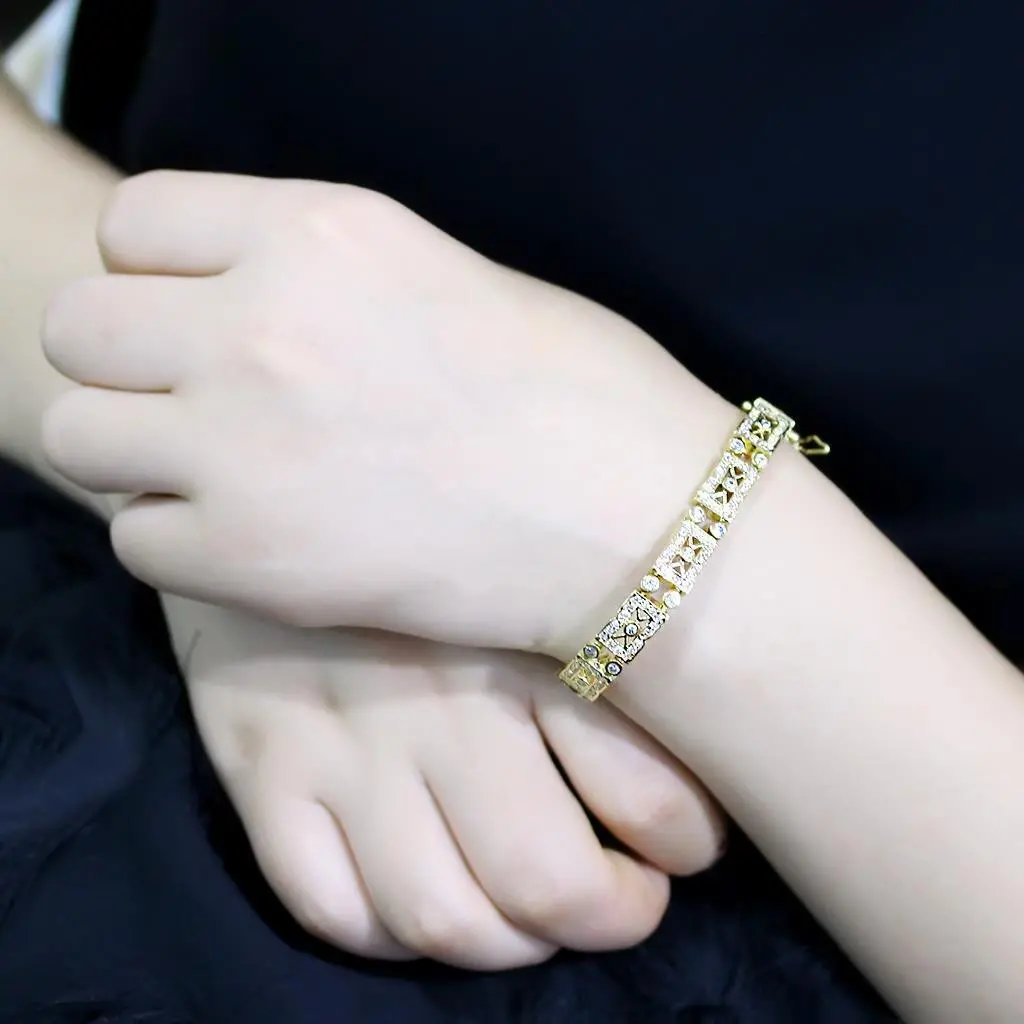 LO4735 - Gold Brass Bracelet with AAA Grade CZ  in Clear - foxberryparkproducts