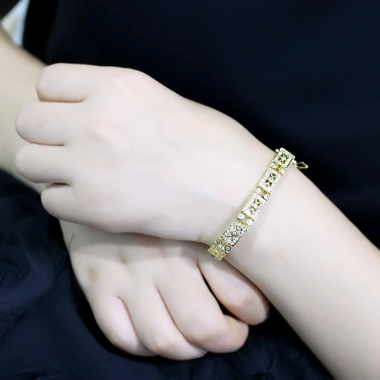 LO4735 - Gold Brass Bracelet with AAA Grade CZ  in Clear - foxberryparkproducts