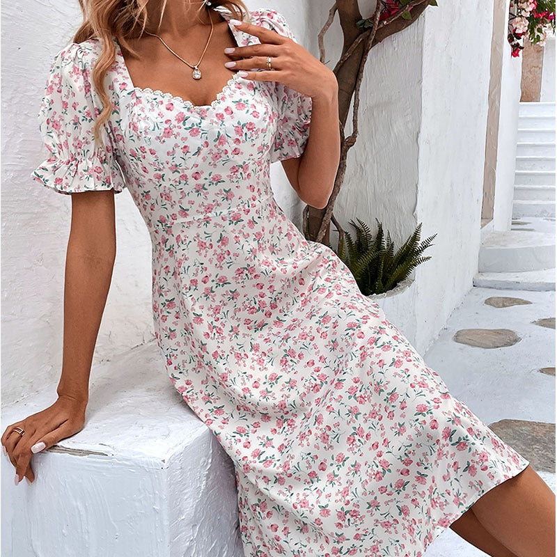 Summer New Fashion Lotus Leaf Sleeve Floral Dress