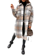 Load image into Gallery viewer, Spring And Autumn New Women&#39;s Plaid Brushed Medium Long Woolen Coat
