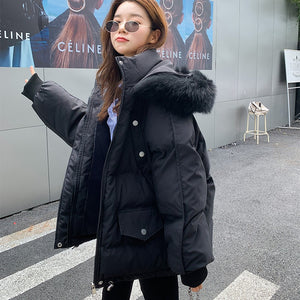 Winter New Down Cotton Jacket Short Coat Korean Version BF Loose Net Red Ins Port Style Thickened Cotton Jacket