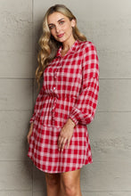 Load image into Gallery viewer, Plaid Band Collar Drawstring Shirt Dress
