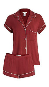 Eberjey Women's Gisele The Short PJ Set, Sangria/Ivory, Red, Off White, Large - foxberryparkproducts
