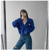 Short Long Sleeve Waffle Loose Hooded Sweatshirt - foxberryparkproducts