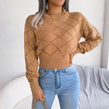Load image into Gallery viewer, Ins Style Live Shot Autumn And Winter Hollow Plaid Long Sleeve Open Navel Knitting Sweater
