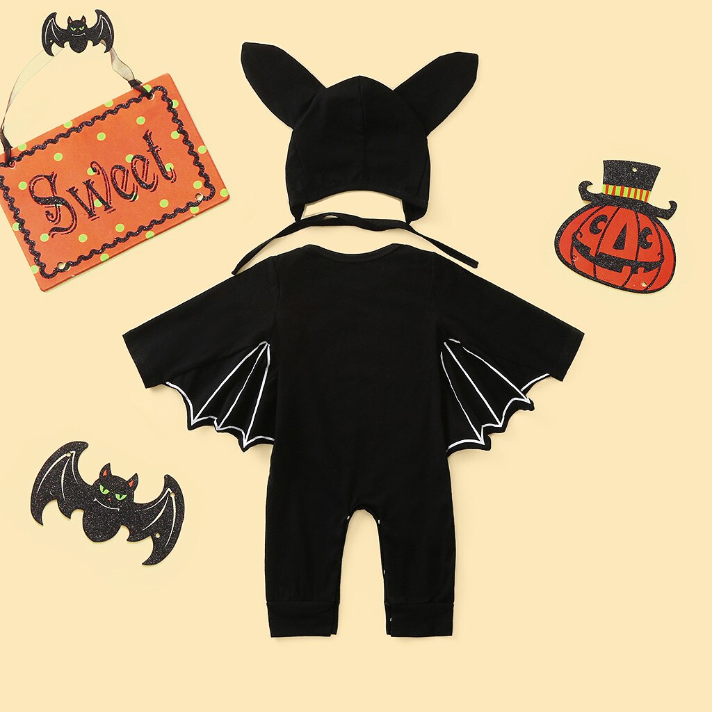 Novelty Baby's Romper Toddler Newborn Baby Boys Girls Halloween Cosplay Costume Romper Hat Outfits Batwing Sleeve Baby Clothing - foxberryparkproducts