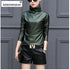 Plus Size Women Pu Turtleneck Blouse Metallic Long Sleeve faux leather Wet Look shirts op Ladies - foxberryparkproducts