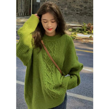 Load image into Gallery viewer, Green Diamond Sweater For Women In Autumn And Winter Thickened Loose Retro Lazy Style Sweet Fried Dough Twist Knitting Top
