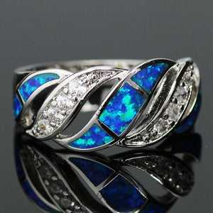 Ring  Unique Design Elegant Blue Opal Gem Silver Plated     ID  A214 - 1155 - foxberryparkproducts
