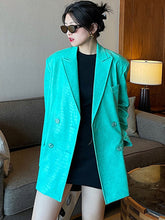 Load image into Gallery viewer, Lautaro Spring Autumn Colored Green Crocodile Print PU Leather Blazer
