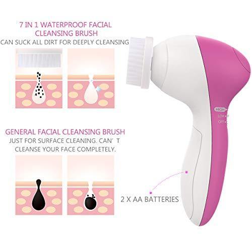 PIXNOR Facial Cleansing Brush [Newest 2020], Waterproof Face Spin Brush with 7 Brush Heads for Deep Cleansing, Gentle Exfoliating, Removing Blackhead, Massaging - foxberryparkproducts