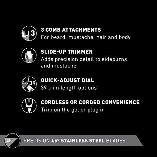 Panasonic Multigroom Beard Trimmer Kit For Face, Head, Body Hair Styling and Grooming, 39 Quick-Adjust Dial Trim Settings, Cordless/Cord, – ER-GB80-S, Silver - foxberryparkproducts