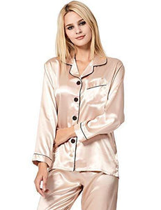 SWOMOG Womens Silk Satin Pajamas Long Sleeve Loungewear Two-Piece Sleepwear Button-Down Pj Set Champagne - foxberryparkproducts