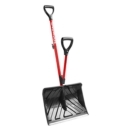 Snow Joe SJ-SHLV01-RED Shovelution Strain-Reducing Snow Shovel | 18-Inch | Spring Assisted Handle (Red) - foxberryparkproducts
