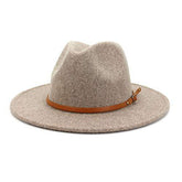 Lisianthus Women Belt Buckle Wool Wide Brim Fedora Hat Oatmeal - foxberryparkproducts