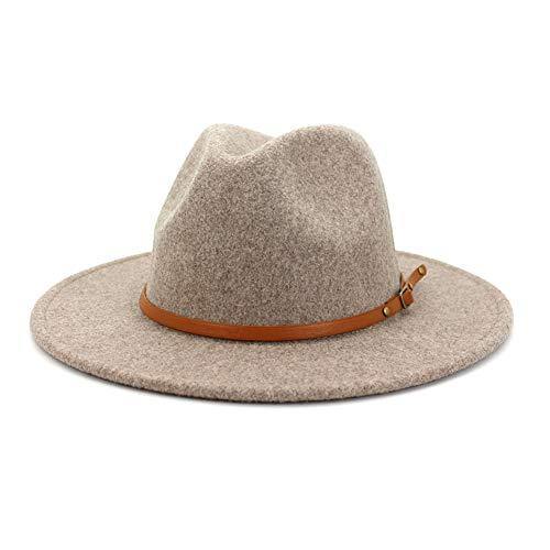 Lisianthus Women Belt Buckle Wool Wide Brim Fedora Hat Oatmeal - foxberryparkproducts