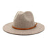 Lisianthus Women Belt Buckle Wool Wide Brim Fedora Hat Oatmeal - foxberryparkproducts