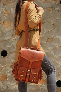 Leather Messenger Bag Briefcase Satchel - 2-in-1 Rucksack and Courier Bag, Fits 15-inch MacBook Crossbody or On Your Back - Handmade 15” Laptop, iPad - Rich Patina Improves with Age - Men or Women - foxberryparkproducts