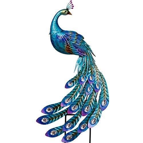 TERESA'S COLLECTIONS 41.5 Inch Peacock Stake and Metal Wall Art Décor, Dual Use Garden Statues Artwork for Outdoor Patio Yard Indoor Home Decorations - foxberryparkproducts