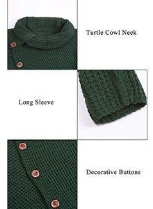 Asvivid Womens Turtle Cowl Neck Sweater Plain Button Asymmetrical Wrap Pullover Lightweight Knitted Sweaters Winter Fall Tops M Green - foxberryparkproducts